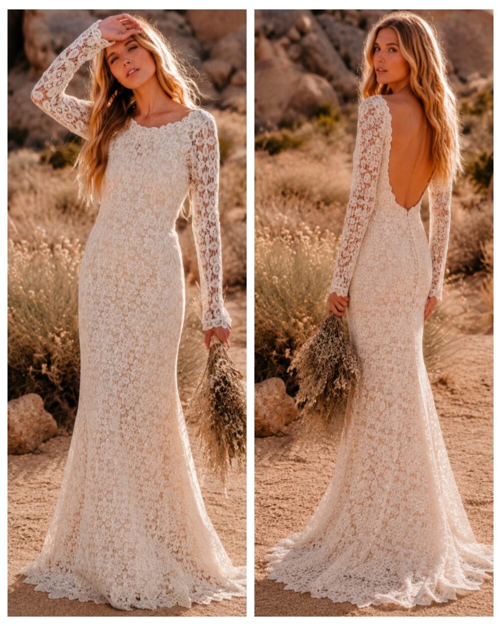Daughters of Simone Ivory Crochet Floral Lace Wedding Dress XL